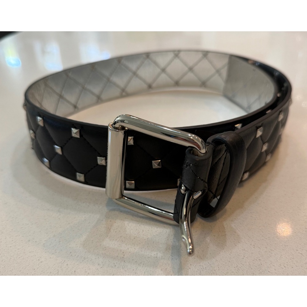 Michael Kors Black Quilted‎ Studded Belt Silver Buckle Punk Medium Mens Womens